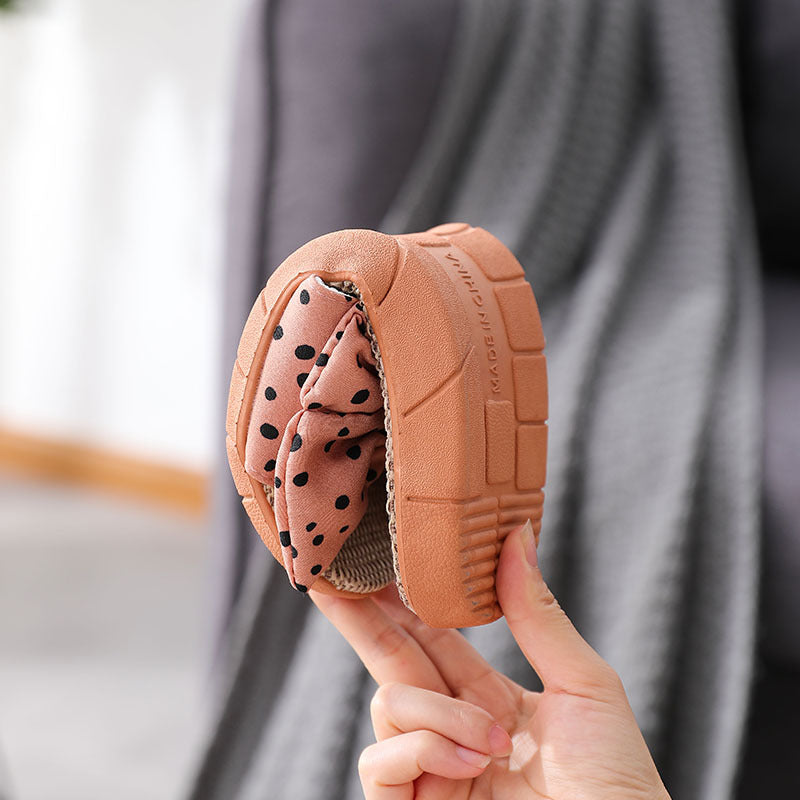 Bowknot Linen Slippers Women Cute Polka Dot Home Women's Linen Slippers - WAlMYe #