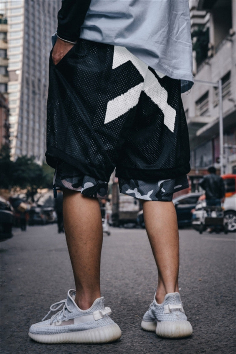 Both Sides Wear Stitching Camouflage Five-point Pants Hip-hop Casual Overalls - WAlMYe #