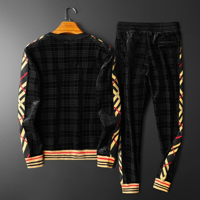 Men's Velvet Stand-Up Collar Sports Trousers Casual Suit - WAlMYe #