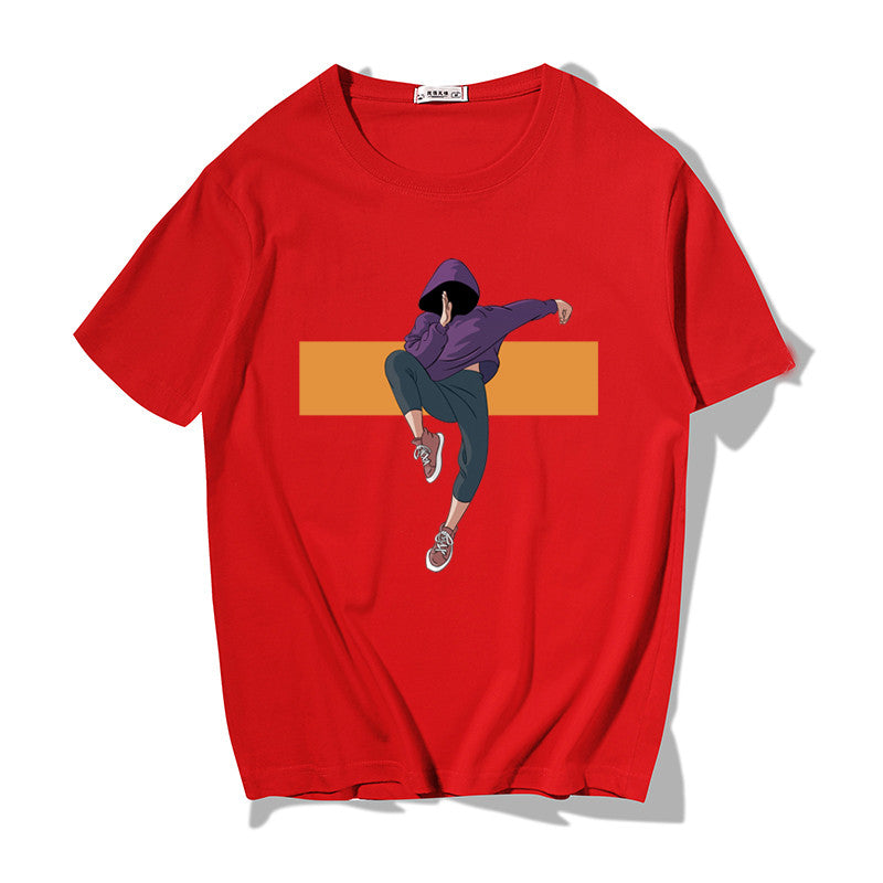 Short-sleeved T-shirt Men's All-match Loose Print Round Neck Japanese Style - WAlMYe #