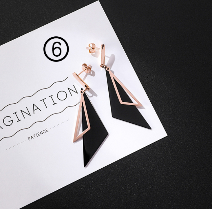 Japan and South Korea simple long tassel titanium steel earrings temperament triangle round geometric earrings - WAlMYe #