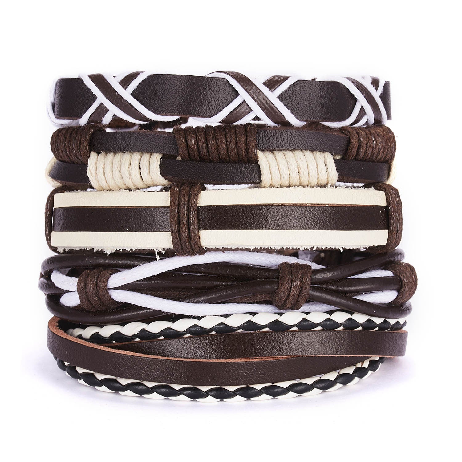 Men's Cross Braided Leather Adjustable Set Bracelet - WAlMYe #
