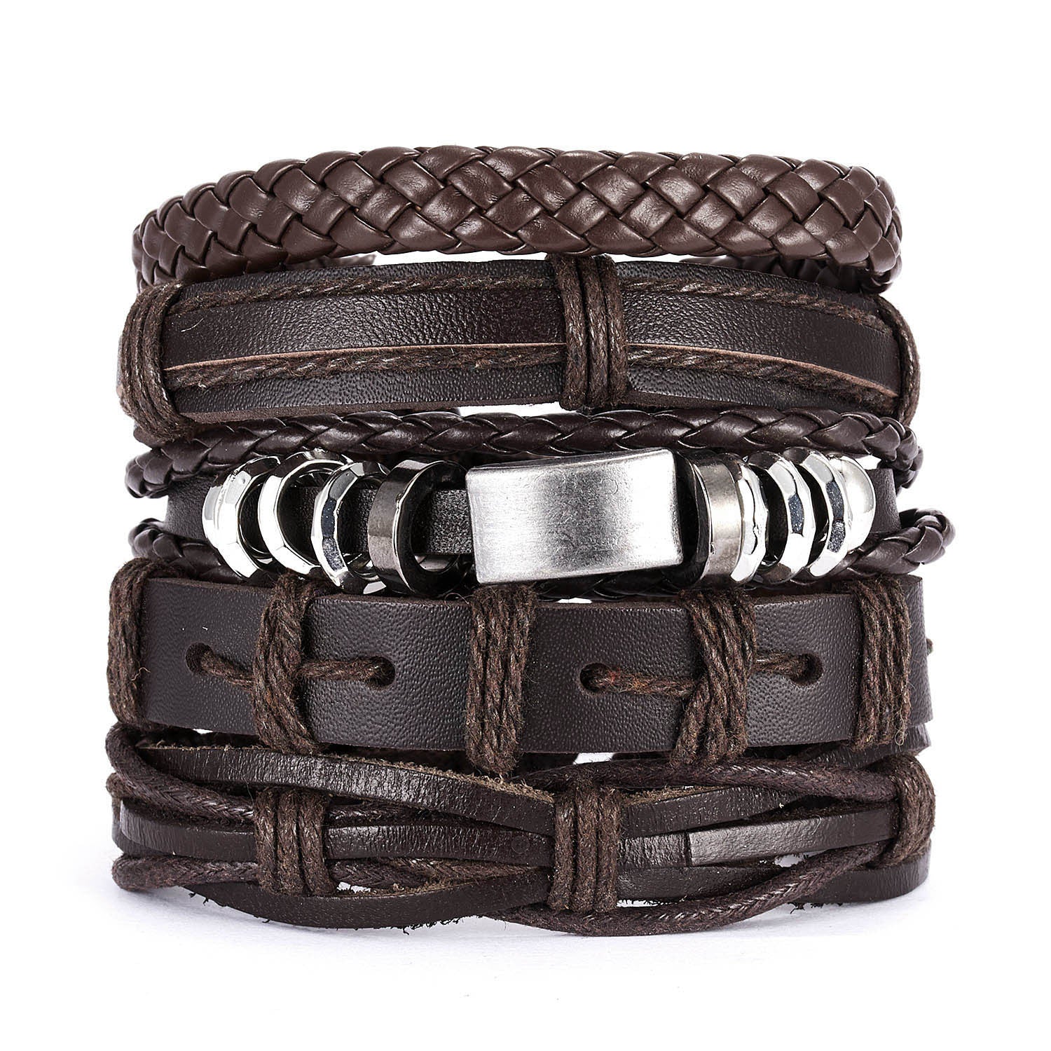 Men's Cross Braided Leather Adjustable Set Bracelet - WAlMYe #