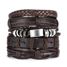 Load image into Gallery viewer, Men&#39;s Cross Braided Leather Adjustable Set Bracelet
