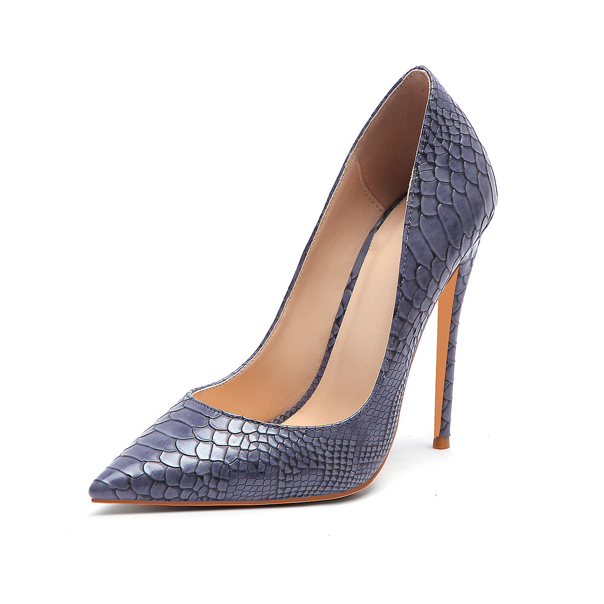 Snake skin Grey Pink women's single shoes - WAlMYe #