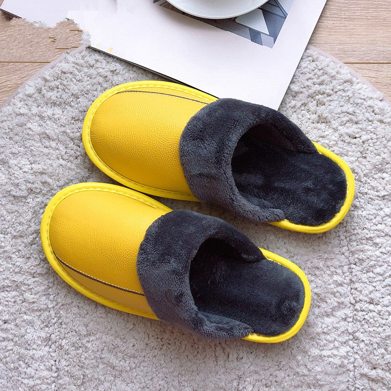 Genuine Leather Surface Cotton Home Waterproof Thick Bottom Plush Warm Slippers - WAlMYe #