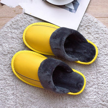 Load image into Gallery viewer, Genuine Leather Surface Cotton Home Waterproof Thick Bottom Plush Warm Slippers
