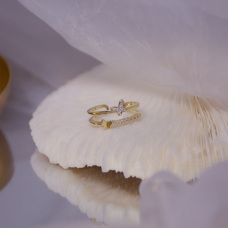 Small Design With Diamond Fashion Trend Personality Butterfly Follow-shaped Ring - WAlMYe #
