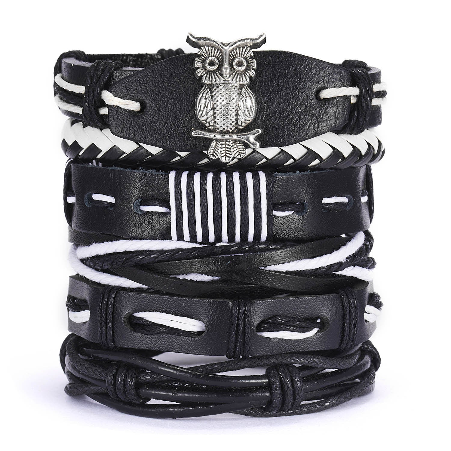 Men's Cross Braided Leather Adjustable Set Bracelet - WAlMYe #