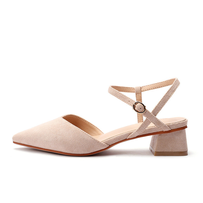 High heel sandals women's thick heel buckle front bag back strap - WAlMYe #