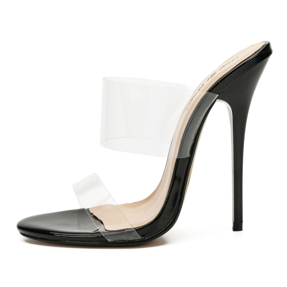 High heeled sandals with transparent ribbon