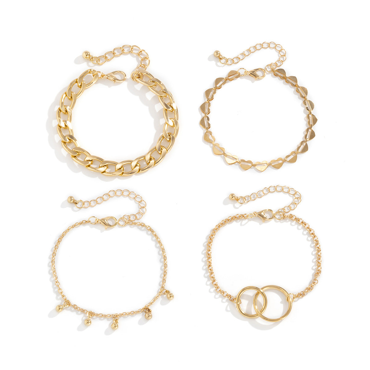 Personality Double-Loop Hanging Ball Tassel Set Bracelet, Hollow Heart-shaped Geometric Chain Bracelet Women - WAlMYe #