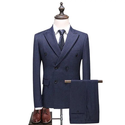 Winter New Foreign Trade New Men's Double-Breasted Striped Suit Three-Piece suit - WAlMYe #