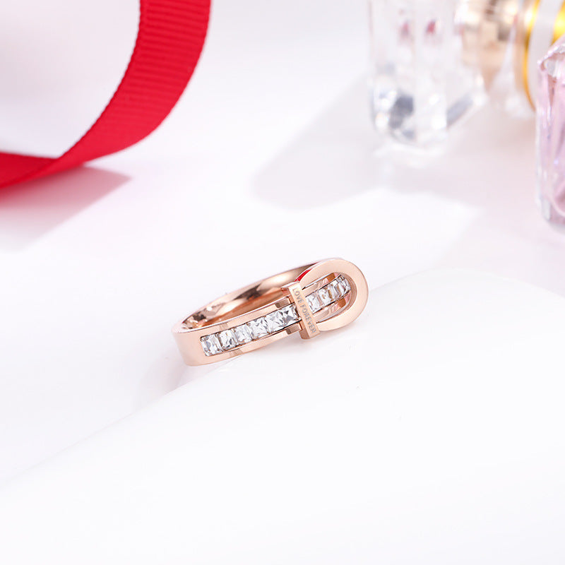Geometric Titanium Steel Rose Gold Ring Women - WAlMYe #