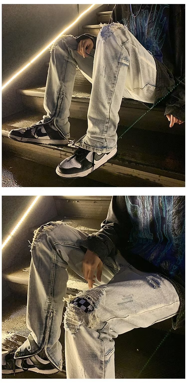 Trendy Ripped Jeans Men's American-style Retro Washed Distressed - WAlMYe #