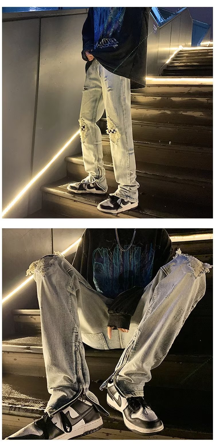 Trendy Ripped Jeans Men's American-style Retro Washed Distressed - WAlMYe #