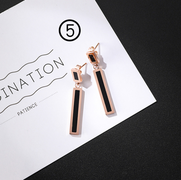 Japan and South Korea simple long tassel titanium steel earrings temperament triangle round geometric earrings - WAlMYe #