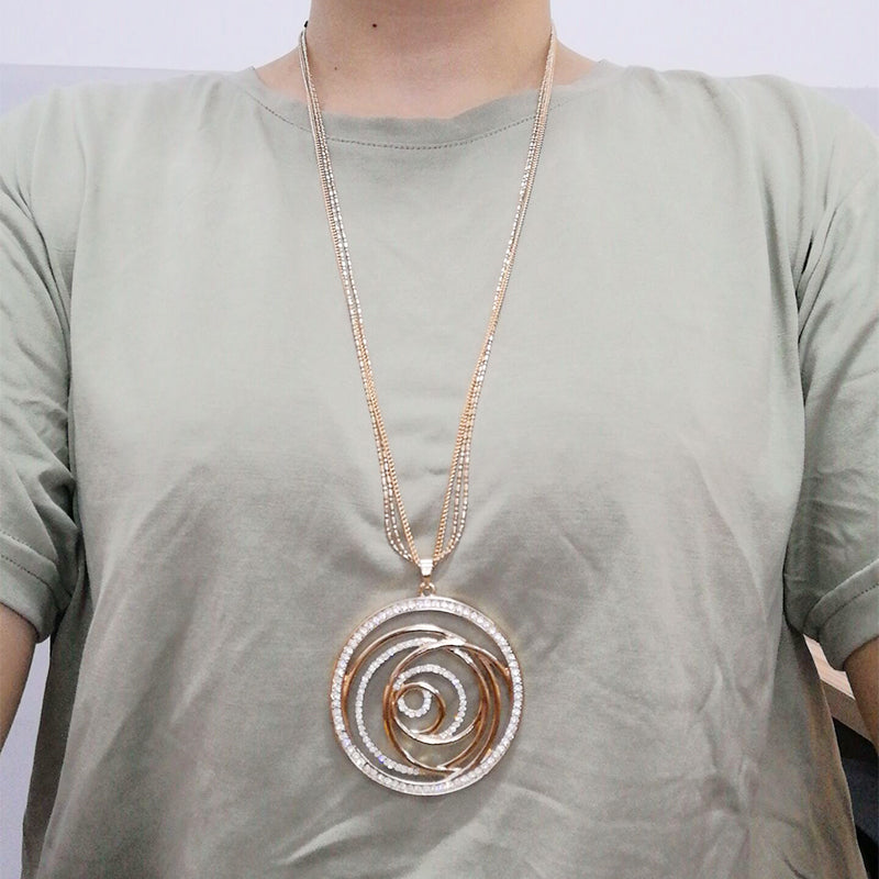 Round hollow sweater chain flower of life long necklace - WAlMYe #