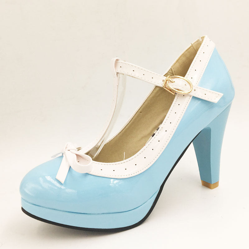 Bow knot thick high heel women's shoes - WAlMYe #