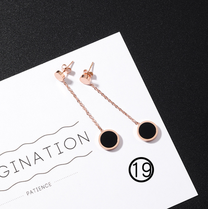 Japan and South Korea simple long tassel titanium steel earrings temperament triangle round geometric earrings - WAlMYe #