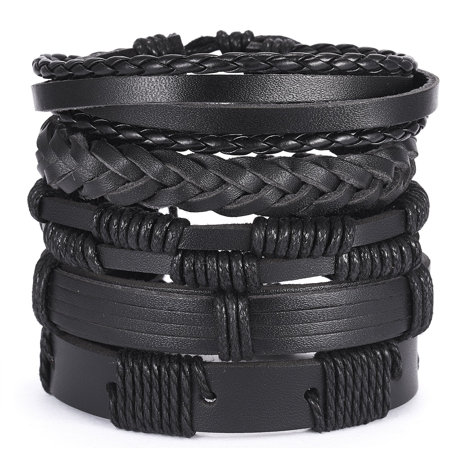 Men's Cross Braided Leather Adjustable Set Bracelet - WAlMYe #