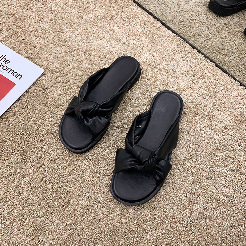 Simple Black Low-heel Soft-soled Slippers Summer - WAlMYe #
