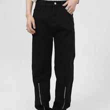 Load image into Gallery viewer, Men&#39;s Double Zipper Split Black Jeans
