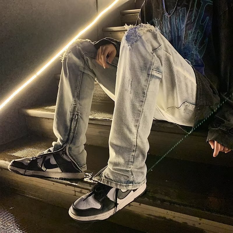 Trendy Ripped Jeans Men's American-style Retro Washed Distressed - WAlMYe #