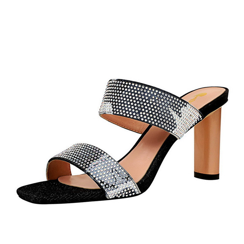 High heel shiny rhinestone slippers - WAlMYe #