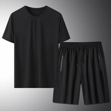 Load image into Gallery viewer, Outdoor Summer Short-sleeved Suit Male Ice Silk T-shirt Five-point Pants Sports Shorts Men&#39;s Breathable Short Set Two-piece Tide
