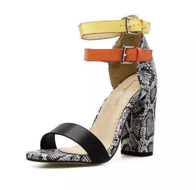 Thick-heeled high-heeled colorblock sandals - WAlMYe #