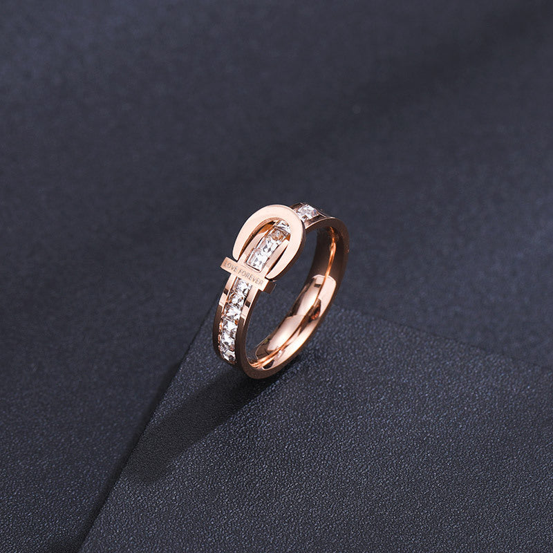 Geometric Titanium Steel Rose Gold Ring Women - WAlMYe #