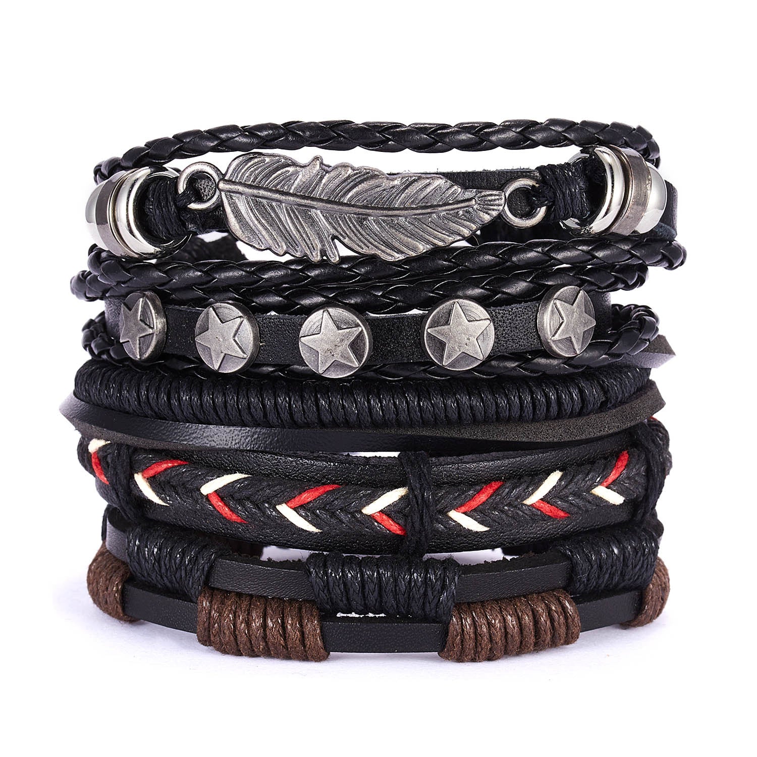 Men's Cross Braided Leather Adjustable Set Bracelet - WAlMYe #