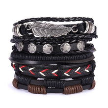 Load image into Gallery viewer, Men&#39;s Cross Braided Leather Adjustable Set Bracelet
