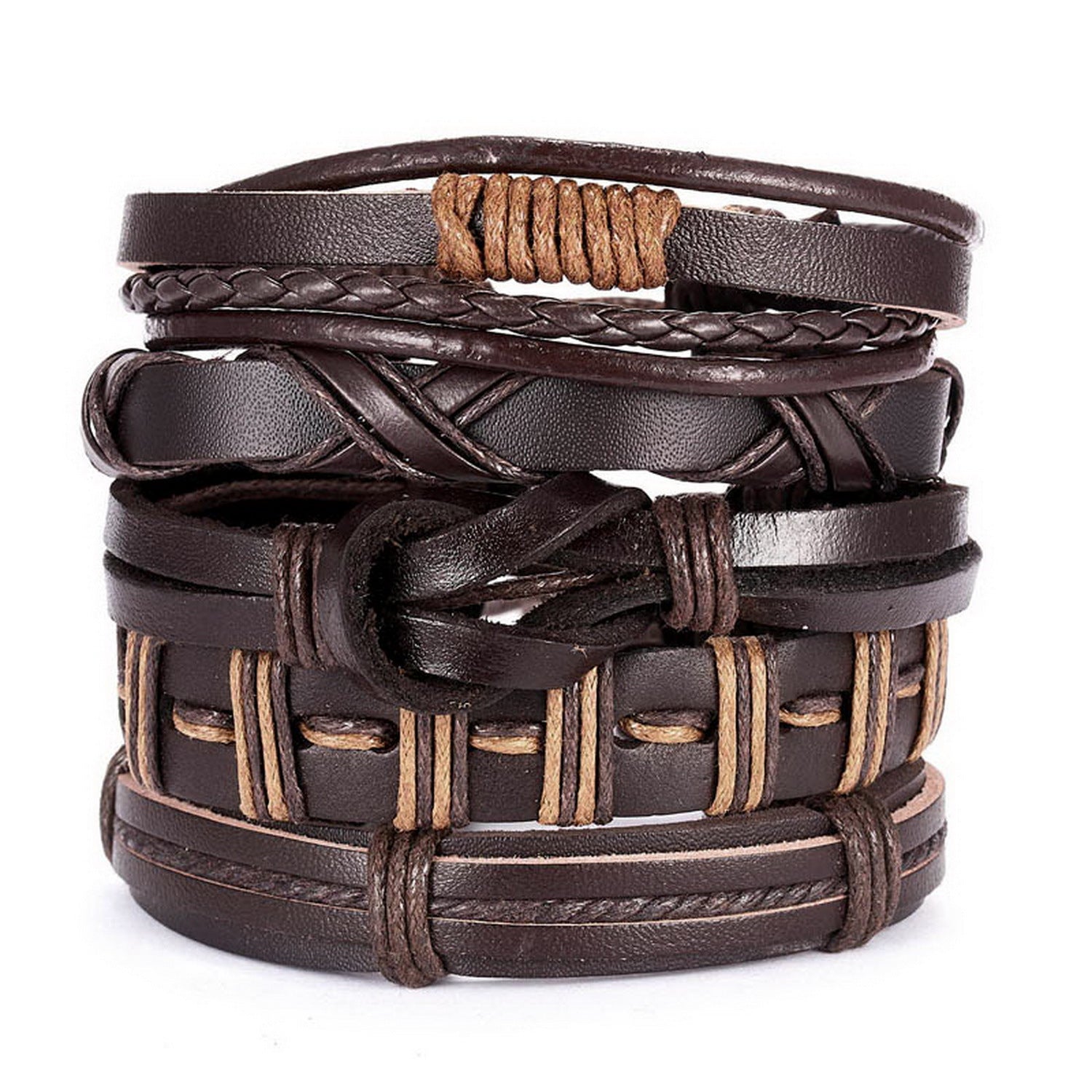 Men's Cross Braided Leather Adjustable Set Bracelet - WAlMYe #