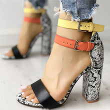 Load image into Gallery viewer, Thick-heeled high-heeled colorblock sandals
