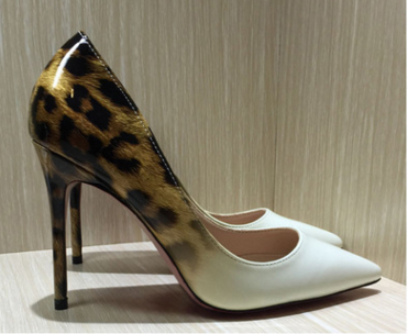 Shallow mouth pointed fine with color matching leopard sexy fashion high heels - WAlMYe #
