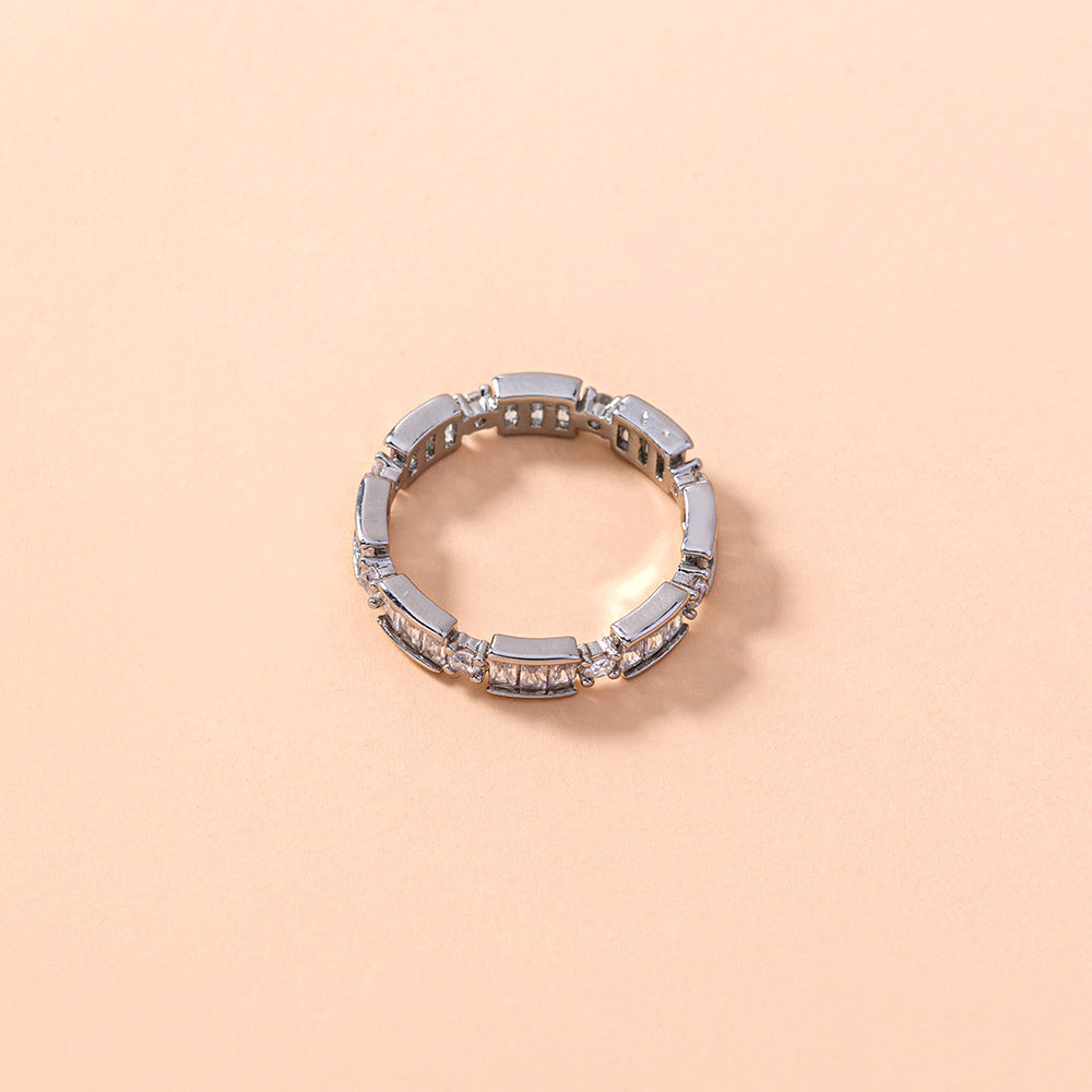 European and American cross-border fashion Aegean Sea micro-inlaid zircon square ring jewelry ring accessories female ring jewelry - WAlMYe #