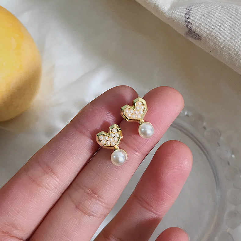 Mini Pearl Geometric Circle Stud Earrings Cold Wind Earrings - WAlMYe #