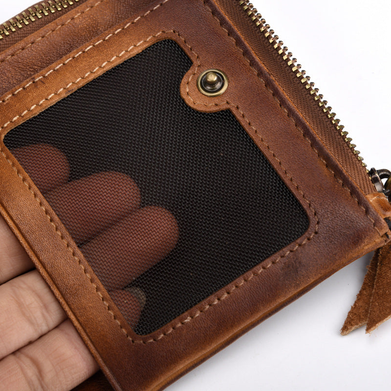 Cowhide Retro Double Zipper Men Wallet - WAlMYe #