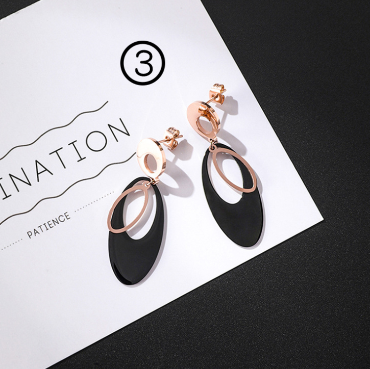 Japan and South Korea simple long tassel titanium steel earrings temperament triangle round geometric earrings - WAlMYe #