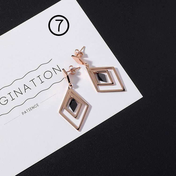 Japan and South Korea simple long tassel titanium steel earrings temperament triangle round geometric earrings - WAlMYe #