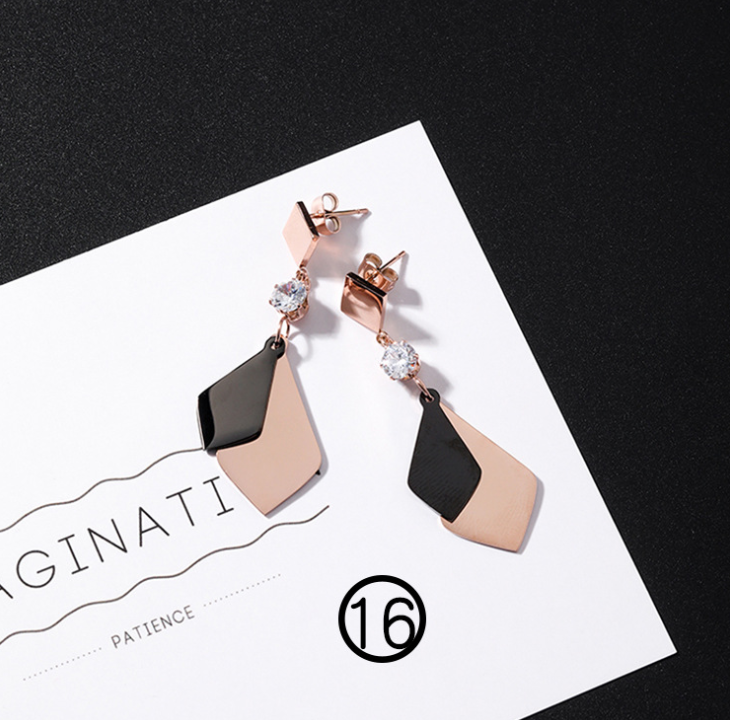 Japan and South Korea simple long tassel titanium steel earrings temperament triangle round geometric earrings - WAlMYe #