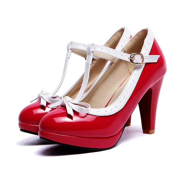 Bow knot thick high heel women's shoes - WAlMYe #