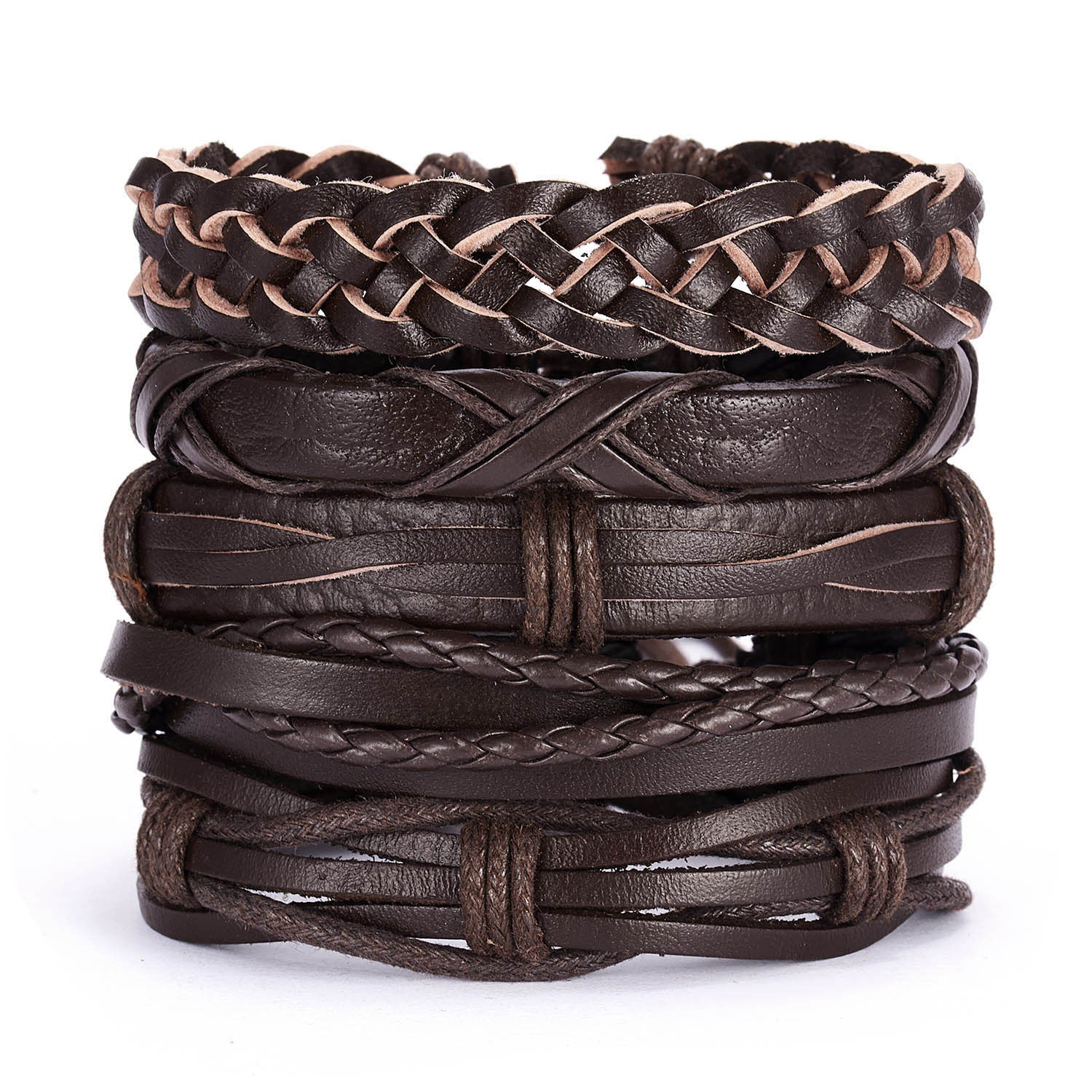 Men's Cross Braided Leather Adjustable Set Bracelet - WAlMYe #