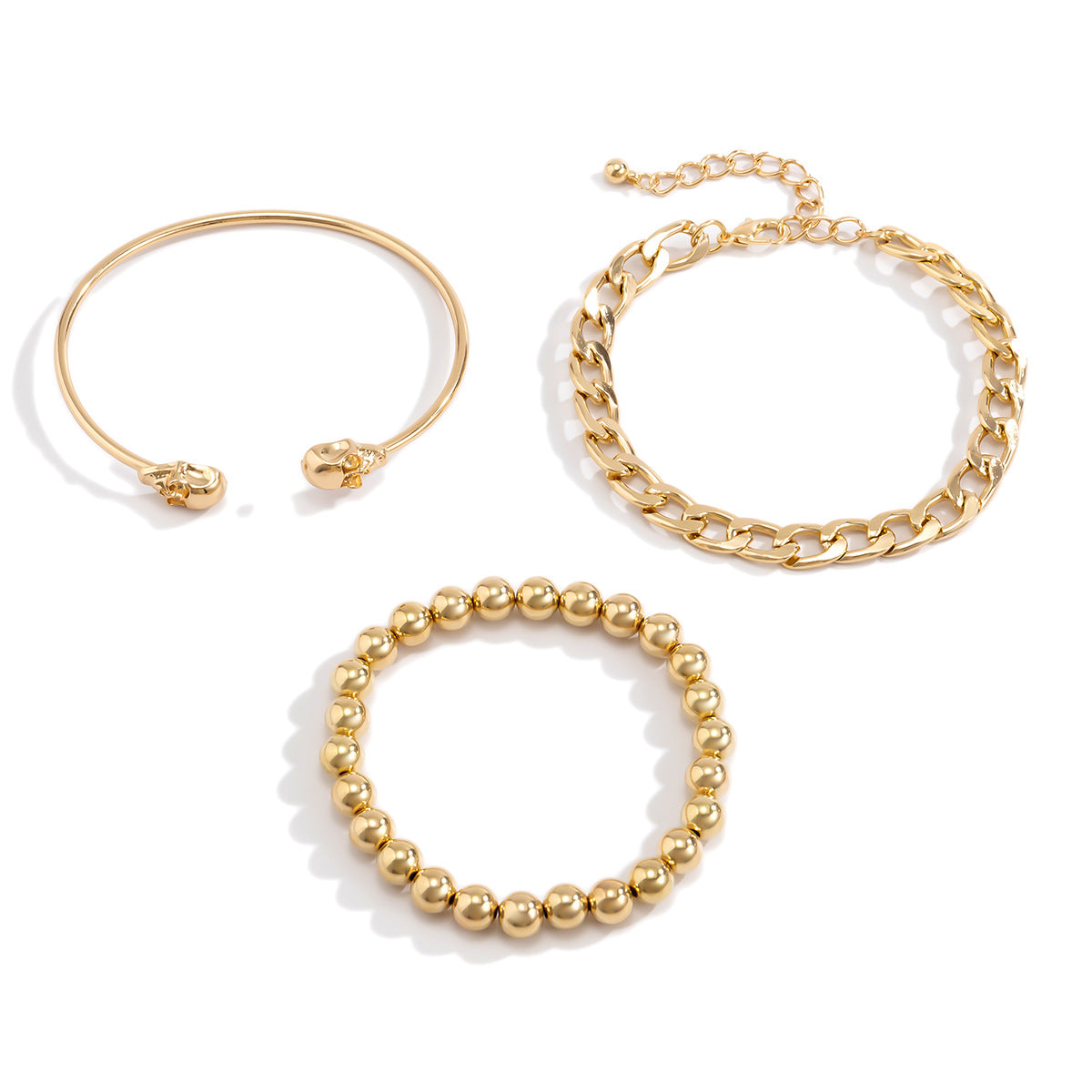 Simple Punk Skull  Bracelet Female Personality Round Bead Thick Chain Set Bracelet - WAlMYe #