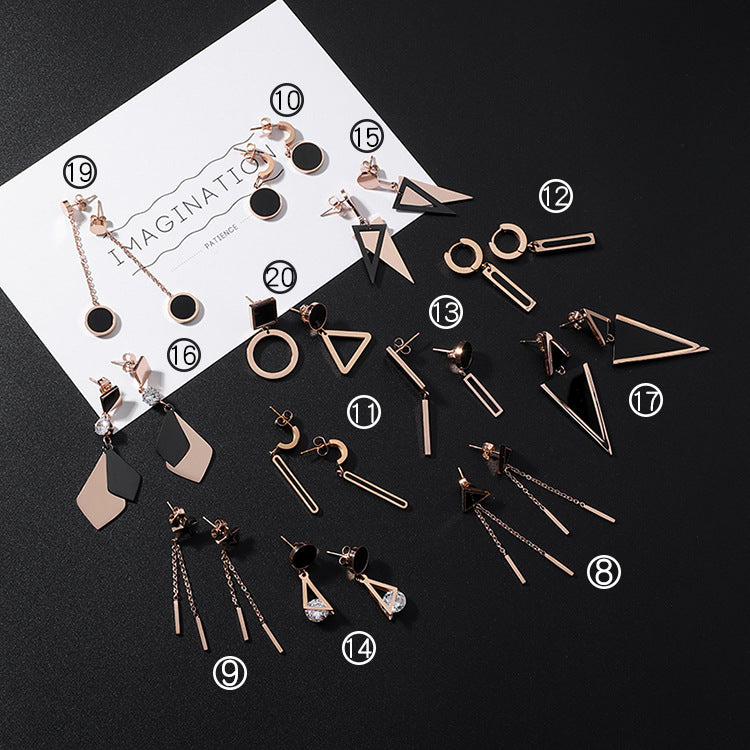Japan and South Korea simple long tassel titanium steel earrings temperament triangle round geometric earrings - WAlMYe #