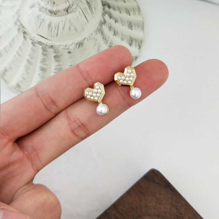Mini Pearl Geometric Circle Stud Earrings Cold Wind Earrings - WAlMYe #