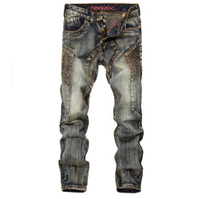 Load image into Gallery viewer, Retro Jeans Men&#39;s Stitching Beggars Old Patch Slim-fit Straight Trousers

