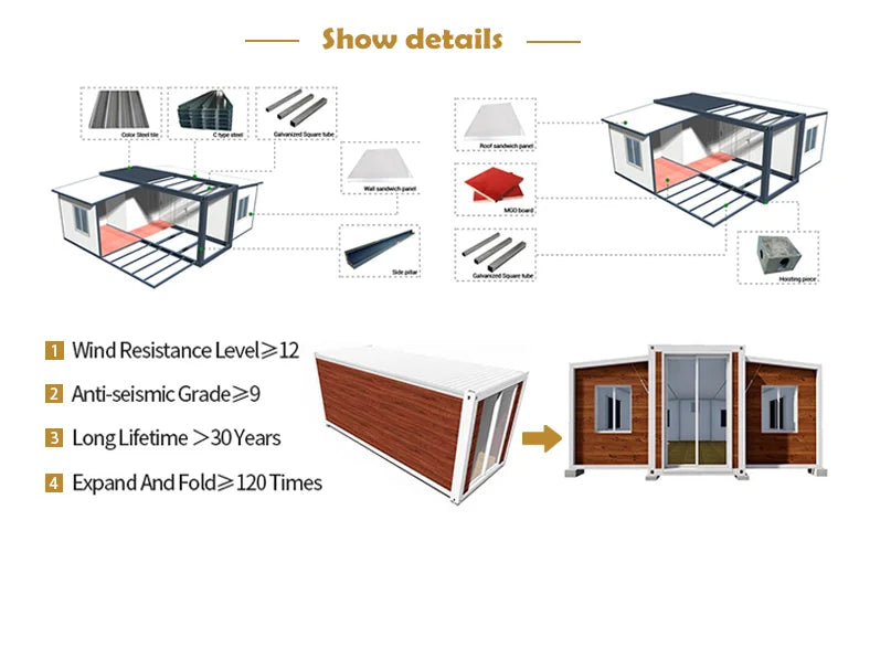 Luxury Prefab Modular 20ft 40ft Folding Expandable Container House Office Foldable Expandable Mobile Home With Toilet Bathroom - WAlMYe #